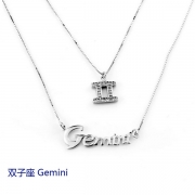 十二星座双子座 Gemini图标英文双层套链925纯银项链女